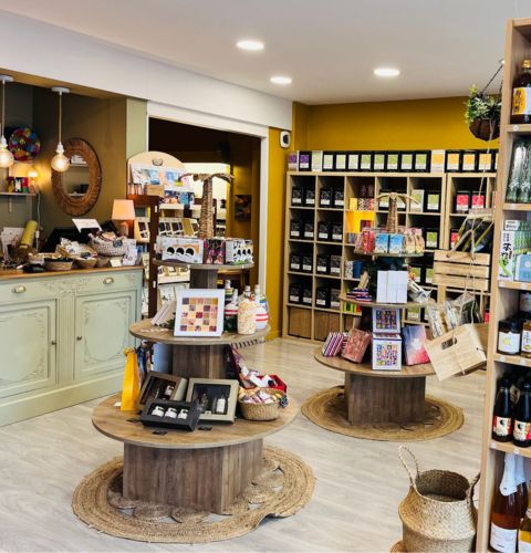 Elegant interior view of the fine grocery store Halmahera, tastefully decorated showcasing a refined selection of products.