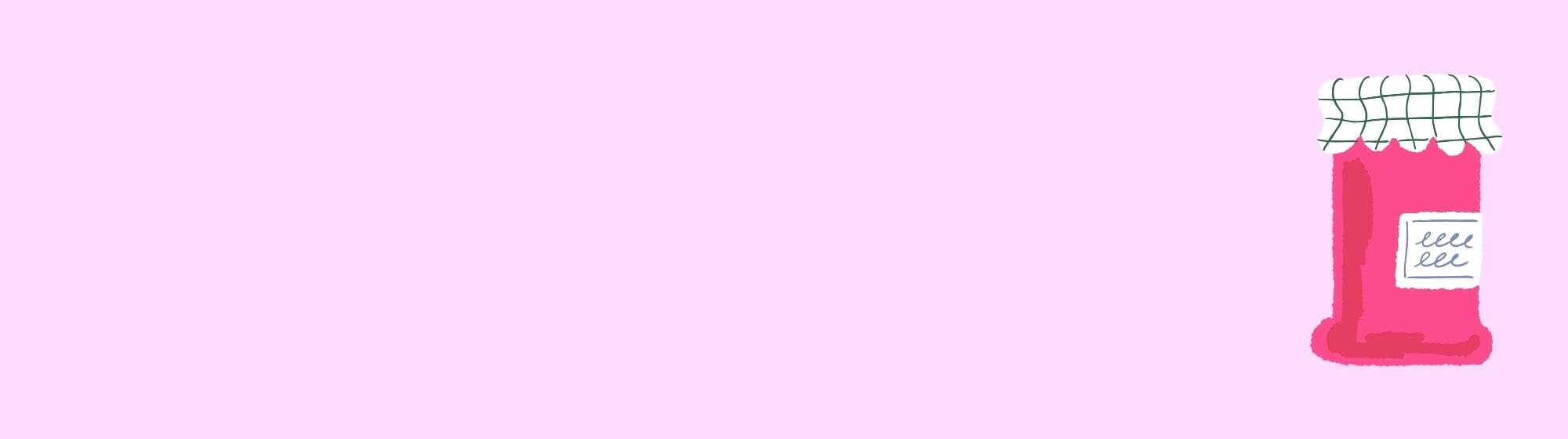 Illustration of a pink jam jar with checkered lid on a light purple background